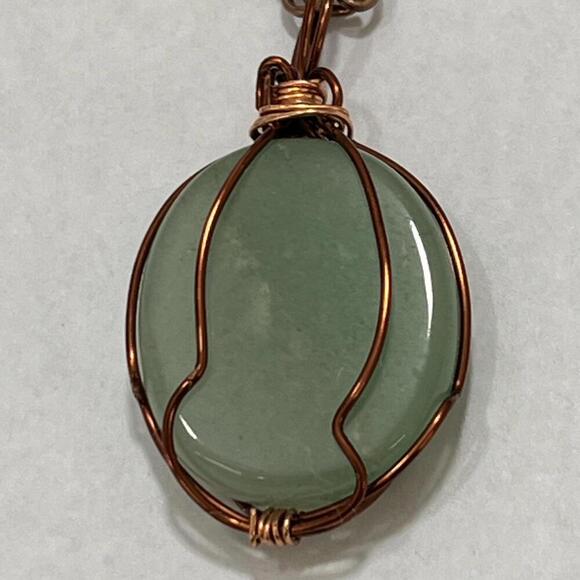 Handmade Green Aventurine Necklace with Copper Wire Wrapped Wrap Pendant - Picture 1 of 3